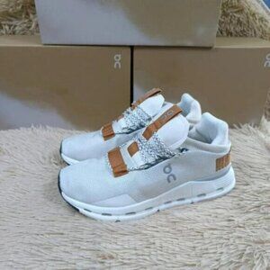 On Running Women's White Sneakers with Tan Accents